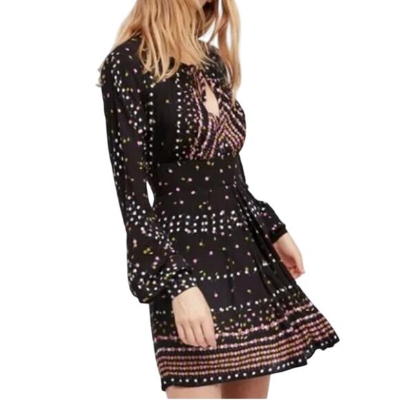 Free People Womens Coryn Dress 2 Long Sleeve Boho Peasant Black Dot Backless - Picture 1 of 11